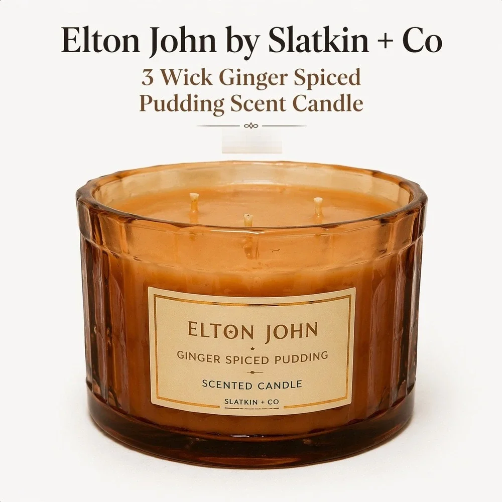 Elton John Slatkin & Co Ginger Spiced Pudding 3 Wick Scented Candle‎ 14.5oz NWOT